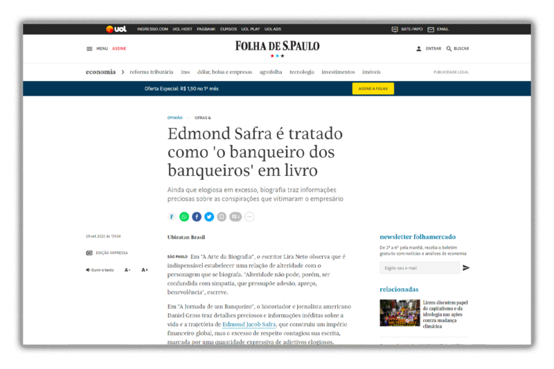 Folha de S. Paulo welcomes the biography of ‘The Bankers’ banker’